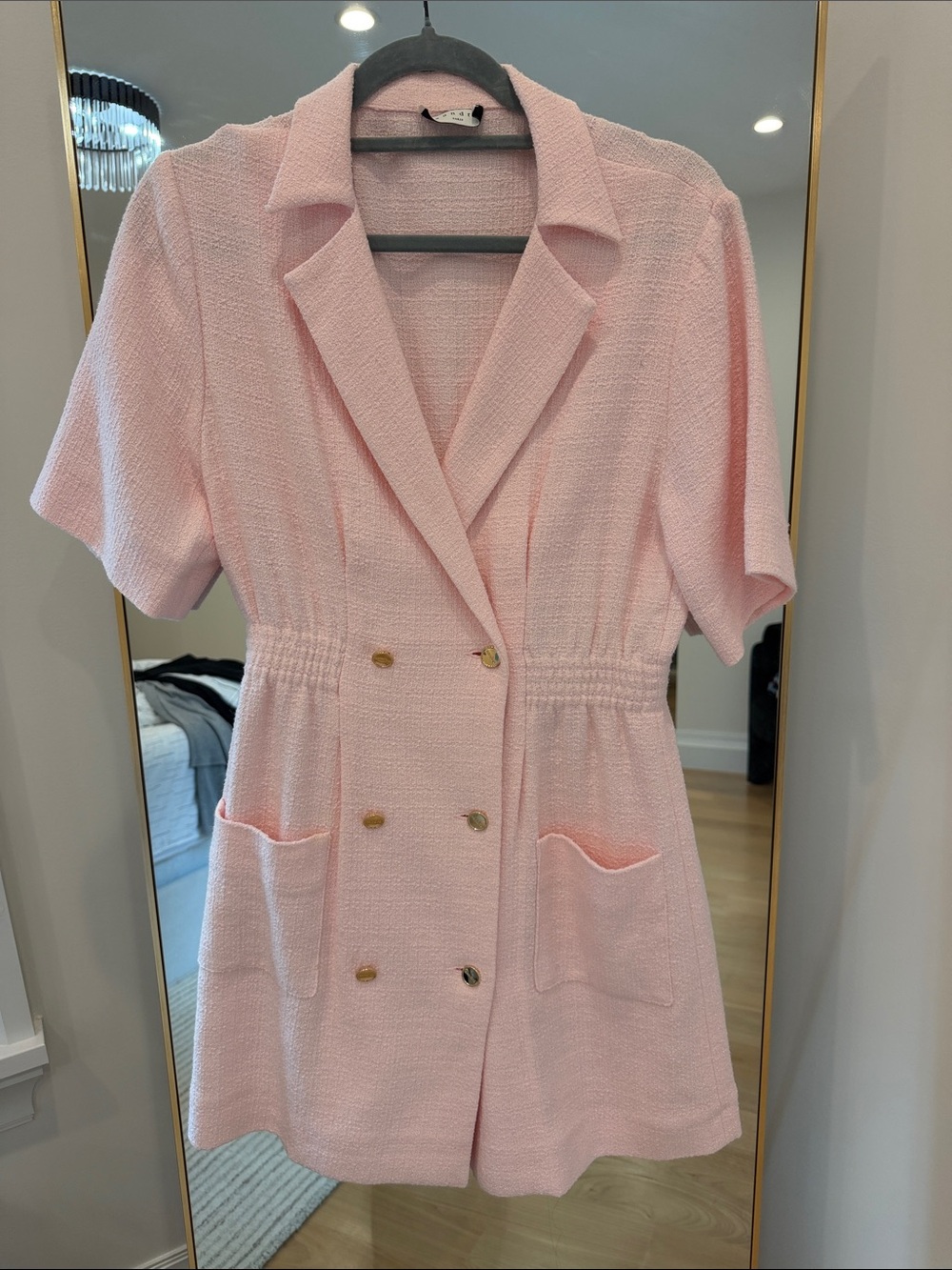 Sandro Pink Double-Breasted Short Sleeve Mini Dress